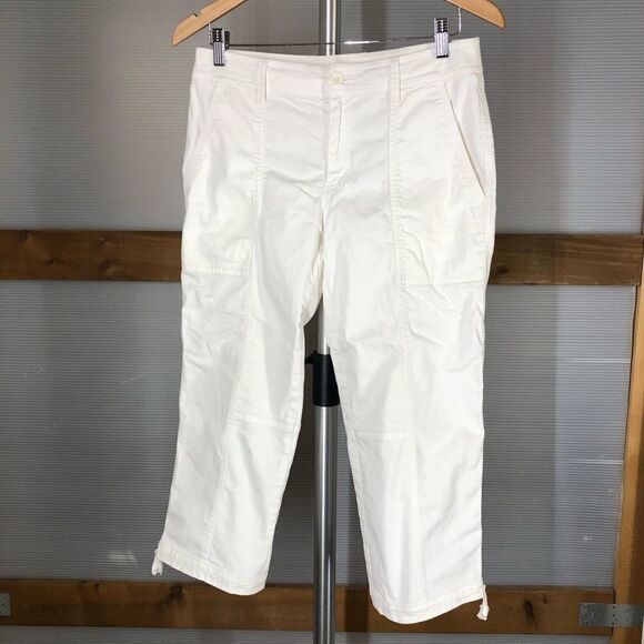 Eileen‎ FISHER White Cotton Cargo Capri Crop Pants Sz 4 - Picture 1 of 7